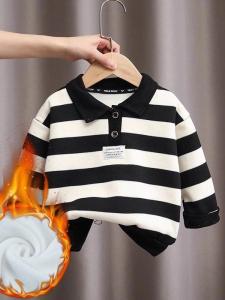 เสื้อฮู้ดเด็กชาย 2025 ฤดูใบไม้ร่วงใหม่ เสื้อแขนยาวบุขนแกะ แฟชั่นฤดูใบไม้ร่วง/ฤดูหนาว เสื้อผ้าเด็ก ชุดเด็ก ชุดเด็ก