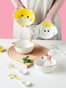 Cute Cartoon Ceramic Bowl for Children Soup Bowl Baby Food Bowl Home Use Small Bowl Single Piece Irregular Shape Dishware