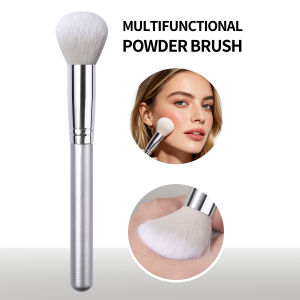 1PCS Multifunctional Makeup BrushSilver wooden handleSetting Powder&BlushNatural Even Makeup FinishDaily Makeup Tool