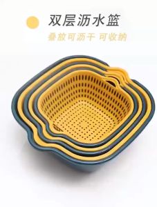 UMI Double Drain Storage Basket Drain Basket Bowl Fruit Vegetable Washing Colander Baskets Holder Kitchen Strainer 双层沥水篮
