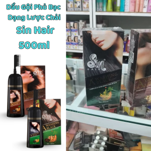 Dầu Gội Phủ Bạc Dạng Lược Chải Sin Hair - 500ml Đen Nâu Giúp phủ bạc tóc dễ dàng nhuộm tại nhà chính hãng