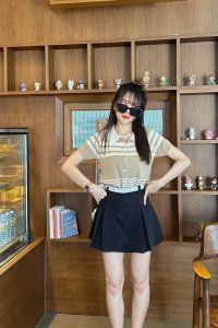 MesubShop 🌈เสื้อยืดคอโปโล ผ้าไหมพรมยืด เยอะ 💖 สาวอวบใส่สมาชิก กระดุมการใช้งาน ลายทอสลับสี รุ่น ปลั๊กไฟ