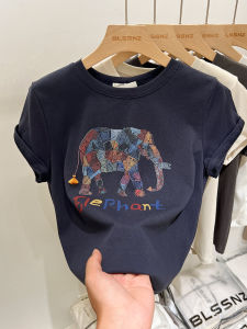 American Retro Shoulder Short Sleeve T-Shirt Women 2024 New Arrival Summer European Goods Western Style Printed Stylish Top T-shirt