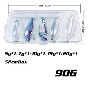 Limnoid 5pcs/Box  Metal Spoon Fishing Lures Set High Carbon Steel Feather Treble Hooks 5g-20g For Bass Pike Fishing