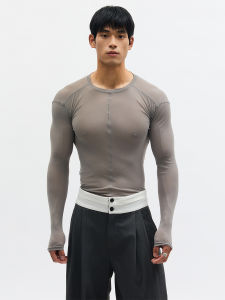 เสื้อเชิ้ตแขนยาวผ้าตาข่ายสีดำทรงสลิมฟิตสำหรับผู้ชายและผู้หญิง SouthStudio เสื้อยืดคอกลมสไตล์ลำลองสำหรับฤดูใบไม้ร่วง