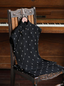 Young Womens New Chinese Style Black Slimming Long Cheongsam Traditional Method Short Sleeve Long Dress Daily Wear Retro Wind