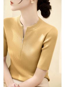 High Quality Half-Zip Stand Collar Slim Fit Knit Top