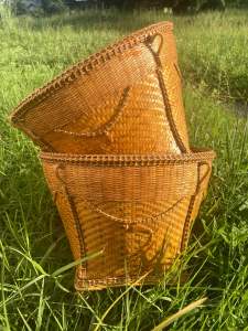 กระบุงสานแบบโบราณ กระบุงไม้ไผ่ถักขอบหวายงานละเอียด