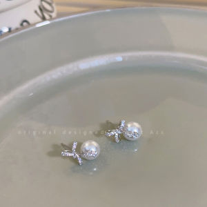 Elegant Pearl Butterfly Knot Silver Needle Stud Earrings Korean Fashion Jewelry Premium Quality Womens Fashion Accessories