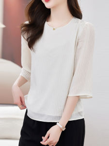 NVSHENJI | เสื้อยืดไหมแขนสั้นผู้หญิงฤดูร้อนใหม่ สีสันสดใส ไหมมัลเบอร์รี่ ทรงหลวม แขนสั้น ทรงหลวม ไซส์ใหญ่ เสื้อผ้าทำงาน