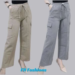 Celana Panjang Wanita Kulot Cargo Pinggang Tali Karet Bahan Katun Twil Combad