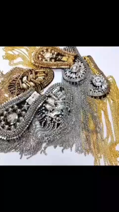 <GKmalls>  Kim loại Punk Wind Handmade Bead Tassel Shoulder Badge Vải thêu Patch Bead Phụ kiện trang trí cho quần áo