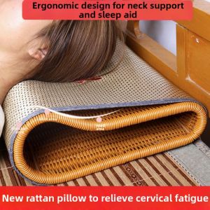 Handcrafted Summer Cool Hard Washable Neck Support Pillow Breathable PE Rattan Pillow Ergonomic Rectangular Shape Sleep Aid