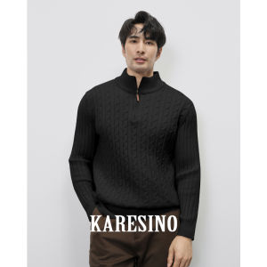 Karesino Winter Mens Business Casual Half Zip Knitted Sweater Thick Warm Wool Blend Long Sleeve Turtleneck Fashionable