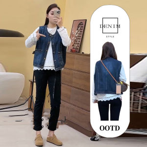 เสื้อกั๊กยีนส์สั้นแขนกุดคอตั้งสไตล์ย้อนยุคสำหรับผู้หญิง ฤดูร้อน 2025 เสื้อแจ็คเก็ตแบบบาง คอตั้ง ไม่มีแขน ทรงเข้ารูป