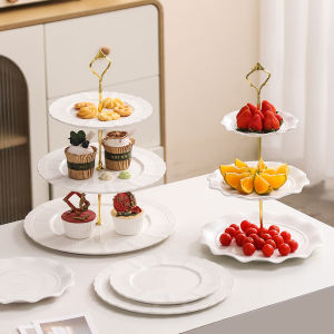 Luxurious Multi-Layer Ceramic Dessert Plate Fruit Display Stand Afternoon Tea Serving Set Sweet Treats Tray Cake Carrier