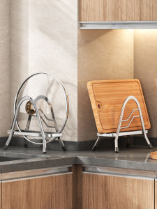 Stainless Steel Kitchen Storage Rack Multi-Function Pot Lid Holder Cutting Board Drainage Organizer Modern Simple Style