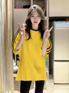 Áo Thun Nữ Tay Ngắn Màu Vàng Phong Cách Retro Mỹ Mùa Hè Mới Rộng Rãi Lười Biếng Thoải Mái Áo Thun Học Sinh Thời Trang