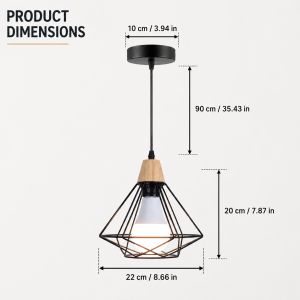 JOYINLED E26 E27 Wood Lid Chandelier Modern Black Metal Pendant Light Hollow Design Style Lamp Dining Table Bedroom Cafe Kitchen