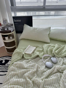 Summer Cool Green Stripe Fabric Quilt Set Four Pieces Washed Cotton Three Pieces Set Air Conditioning Quilt Sleep Aid Function