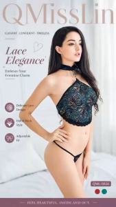 QMissLin QML-0026 Womens Lace Halter Lingerie Set Open Back Babydoll Sleepwear Exotic Nightwear