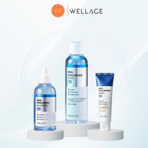 [CÓ BILL] SET 3 BƯỚC CHĂM SÓC DA VIP. TONER+ KEM DƯỠNG & Serum Wellage Real Hyaluronic Blue Ampoule 100 Phục Hồi và Dưỡng Da Căng Bóng 75ml