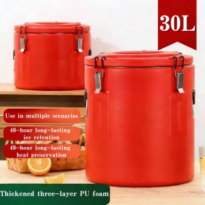 Large Capacity Insulated Rice Bucket With Cover Insulated Stainless Steel Food Warmer For Hot Or Cold Thicken Soup Container Food Cooler With Lock And Handle Ice Bucket For Restaurant Camping Canteen Home