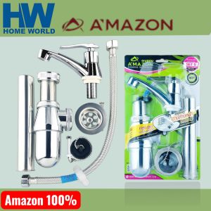 ชุดก๊อกอ่างล้างหน้า B-200 Amazon พร้อมติดตั้ง ประกอบด้วย ก็อกท่อน้ำทิ้งสายน้ำดีสะดืออ่าง ผลิตจากวัสดุเกรดA