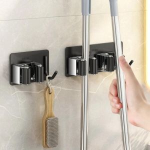 Mop Organizer Clips Wall Mounted Self-Adhesive Bathroom Mop Broom Hanger Holder Rack Hooks