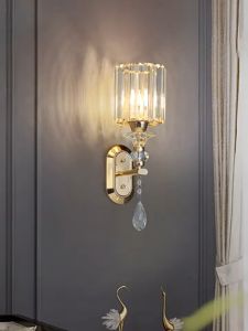 Wholesale And Retail Black Gold Wall Light Modern Stairway Aisle Corridor Dining Living Room Background Sconce Lamp Bedroom Crystal Bedside
