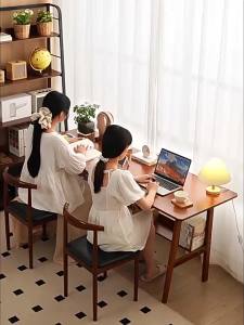 Solid Wood Space-Saving Long Desk Dual-Workstation