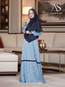BAJU DRESS JUMBO GAMIS HIJAB NIBRAS PREMIUM HAITWO GM 84 BLUE STONE