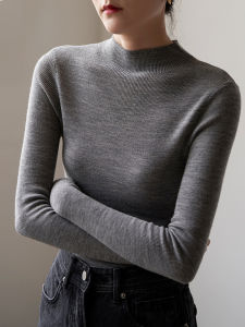 HUOLISI | High-neck Knit Sweater Autumn/Winter Elegant Slim Fit Grey