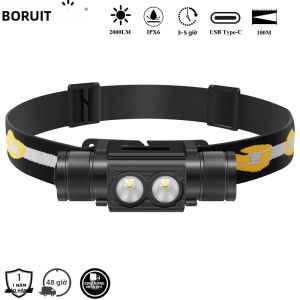 Đèn Pha LED Kép BORUiT D25 2000LM Có Thể Sạc Lại Type-C 18650 Đèn Pin Chống Nước Để Câu Cá Cắm Trại - Mạnh Mẽ 180 ° Góc Chùm