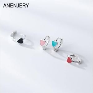 anenjery | ANENJERY Colorful Drop Glaze Heart Hoop Earrings for Women Girl Simple Sweet Delicate Silver Color Small Huggies серьги
