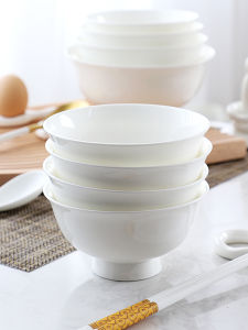 Large Size Ceramic Bowl High Footed Porcelain Soup Bowl Rice Bowl Family Use Dining Utensils Chinese Style round Shape