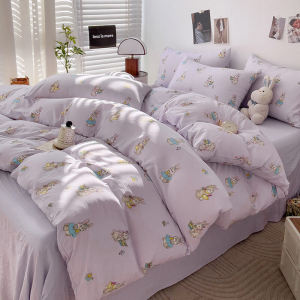 New Cartoon Washed Clouds Cotton Four-Piece Set Bed Sheets Quilt Cover Student Dormitory Three-Piece Set Non-Cotton All Year Round Neutral