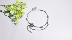 Bandai | Y2K Aesthetic Camellia Choker Silver Color Tube Beads Double Layer Chain Flower Pendant Collar Necklace Female Fashion Jewelry