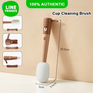 100% Authentic Line Friends Cleaning Brush Cup Artifact Multi-function Straw Cup Long Handle Cup Brush Bottle Soft Sponge Brush Head Strong Stain Removal LFB221