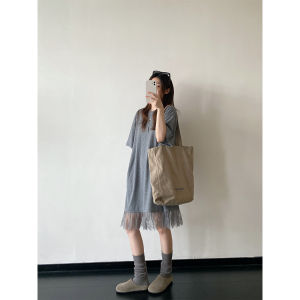 Cotton Lace Patchwork Relaxed Oversized T-shirt Dress