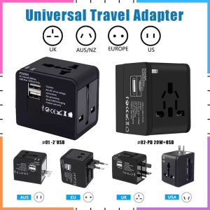 【Ready Stock】Dual USB Universal Travel Adapter US/EU/UK/AU 2.1A PD 20W Charger Power Wall Charger Type C Converter Adaptor Plug