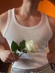 American Style Heavyweight Thick Ribbed Vest Mens White round Neck Large Size Tight Elastic Fitness Sport Breathable Sweat Absorbent Vest