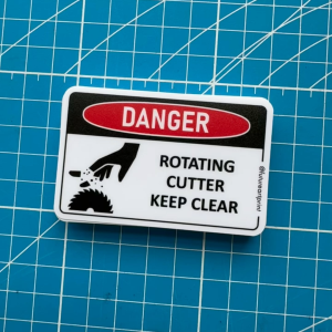 Danger Rotating Cutter Keep Clear Hazard. Sharp Machine Cut Fingers Hand. Sticker Sign Warning Caution Signage Label.