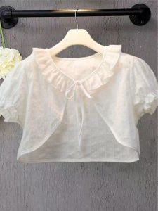 ฤดูร้อนบางส่วนผ้าฝ้ายเรียงรายสไตล์เจ้าหญิงเสื้อเด็กสําหรับเด็กผู้หญิงแขนสั้นและไหล่ Cape อเนกประสงค์กับกระโปรง