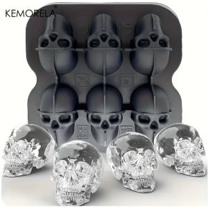 Skull Ice Ball Mold Silicone 3D Flexible 4/6Grid Ice Cube Trays BPA Free Ice Trays For Freezer Skull Head Cocktail Ice BallMaker