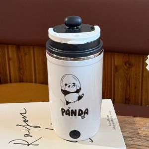 500ml Automatic Mixing Cup Stainless Steel Thermos Cup USB Charging Double Drink Coffee Cup Portable Straw Cup Insulation Cup