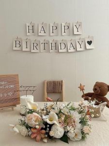 Retro Mori Style Birthday Party Earth Milk Tea Color Banquet Birthday Party 100 Th Day Photo Photo Props Hanging Flag Decorations