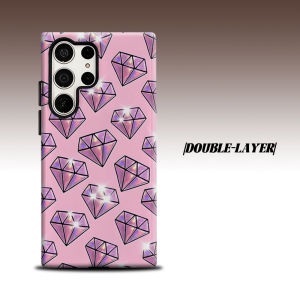 Pink Hologram Diamond For Samsung Galaxy S26 S25 S24 A56 A36 Dual Layer Luxury Fashion Full Lens Protective Case