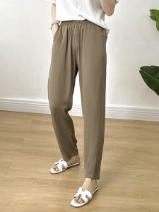 Womens Cotton Silk Harem Pants Summer Thin Loose Solid Color Artificial Cotton Nine Points Pants Versatile Slim Fit Pants Outdoor Wear