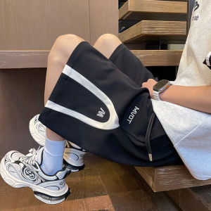 American Style Spliced Sports Shorts Mens Summer Thin Five-Quarter Sweatpants Trendy Loose plus Size 300 Pounds Casual Pants